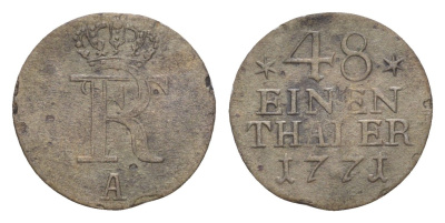 Пруссия 1/48 талера 1771 A, Фридрих II (1740-1786) KM 327 серебро 4655-133