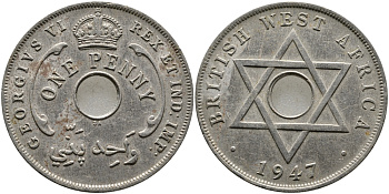 Британская Западная Африка 1 пенни 1947 Георг VI (1937-1952) KM 19 медно-никель 1523-514