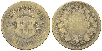 Швейцария 5 раппенов 1850 KM 5 серебро 4617-411