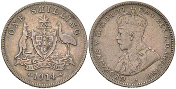Австралия 1 шиллинг 1914 Георг V (1910-1936) KM 26 серебро 190-235
