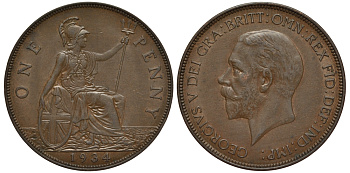 Великобритания 1 пенни 1934 Георг V (1910-1936) КМ 838, Spink 4055 бронза 650-223