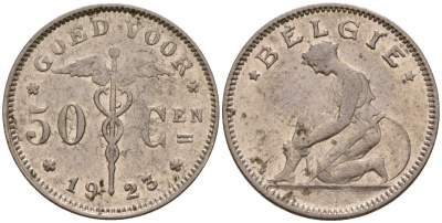 Бельгия 50 сантимов 1923 Король Альберт I (1910 - 1934) KM 88 никель 39-619