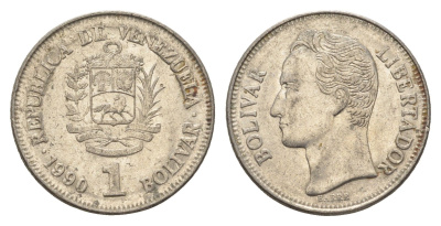 Венесуэла 1 боливар 1990 Симон Боливар Y 52a.2 сталь плакированная никелем 4662-924