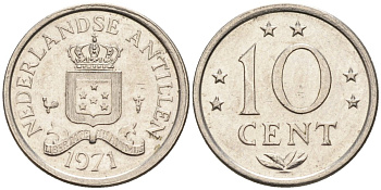 Нидерландские Антилы 10 центов 1971 Юлиана (1948-1980) KM 10 никель 4181-135
