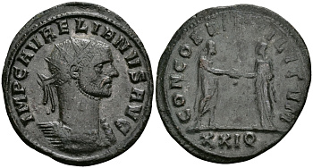 Римская Империя аврелианиан 274 Аврелиан CONCORDIA MILITVM Сисция about Extremely fine RIC 244 бронза 1073-3-10-2