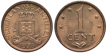Нидерландские Антилы 1 цент 1973 Юлиана (1948-1980) KM 8 бронза UNC 4118-922