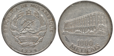 Мозамбик 1000 метикалей 1994 KM 122 никелированная сталь 4162-725