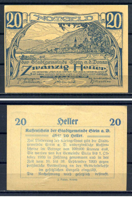 Штайн ан дер Дунай 20 геллеров ND бумага aUNC 7556-17-4-2