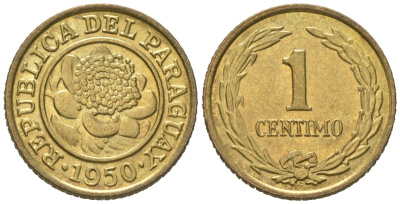 Парагвай 1 сентимо 1950 KM 20 алюминиевая бронза UNC 188-647