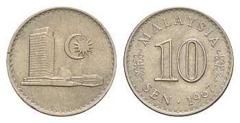 Малайзия 10 сенов 1967 здание Парламента KM 3 медно-никель UNC 4636-146