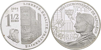 Франция 1 1/2 евро 2004 200 лет со дня коронации Наполеона Бонапарта KM 1366 серебро PROOF 1076-5-51