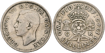 Великобритания 2 шиллинга (флорин) 1949 Георг VI (1936-1952) KM 878, Spink 4107 медно-никель 4572-1013