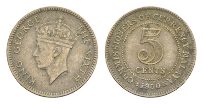Малайя 5 центов 1950 KM 7 медно-никель 4651-431