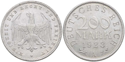 ГЕРМАНИЯ 200 МАРОК 1923 А KM 35, J. 304 алюминий 202-314