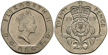 Великобритания 20 пенсов 1989 Елизавета II (1952-2022) KM 939, Spink 4361 (G2) медно-никель 4538-1124