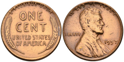 США 1 цент 1957  KM А132 медь цинк    4115-314
