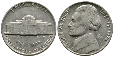 США 5 центов 1978 Джефферсон KM A192 медно-никель 76-813