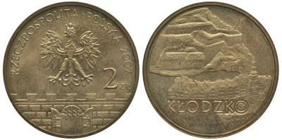 Польша 2 злотых 2007 MW, серия города Польши, Клодзко (Klodzko) KM 624 латунь 114-333