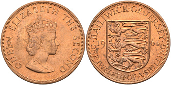 Джерси 1/12 шиллинга 1964 Елизавета II (1952-2022) KM 21 бронза aUNC 4367-311