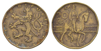 Чехия 20 крон 2002 KM 5 сталь плакированная латунью 4633-727