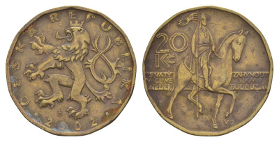 Чехия 20 крон 2002 KM 5 сталь плакированная латунью 4633-727