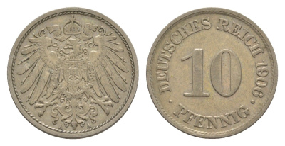 Германия 10 пфеннигов 1906 A, Вильгельм II (1888-1918) KM 12, J. 13 медно-никель 4644-1159