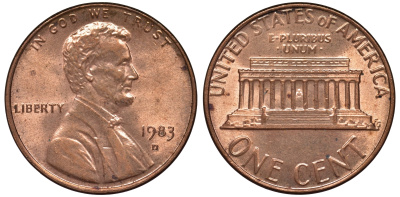 США 1 цент 1983 D KM 201b цинк плакированный медью 4547-1226