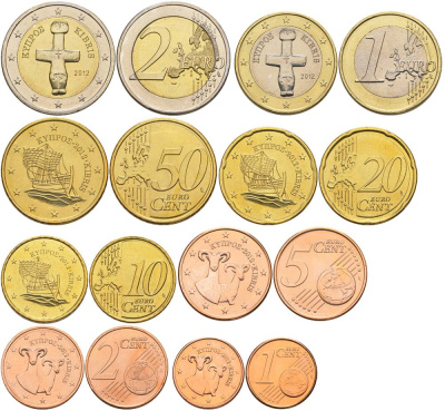 КИПР ЕВРОНАБОР ИЗ 8 МОНЕТ 2012 1, 2, 5, 10, 20, 50 ЕВРОЦЕНТОВ, 1 И 2 ЕВРО UNC 183-911