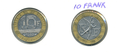 Франция 10 франков 1989 тип гений Бастилии KM 964.1, Le Franc 375.3 биметалл 3387-331