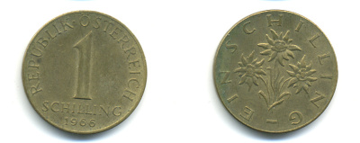 АВСТРИЯ 1 ШИЛЛИНГ 1966 KM 2886 алюминиевая бронза 83-421