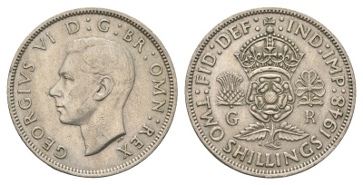 Великобритания 2 шиллинга (флорин) 1948 Георг VI (1936-1952) KM 865, Spink 4102 медно-никель 4663-245