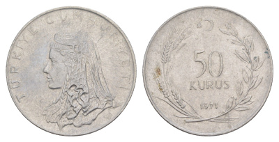 Турция 50 курушей 1971 Анатолийская невеста KM 899 нержавеющая сталь 4648-723