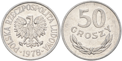 Польша 50 грошей 1978 MW KM 48.1 алюминий  UNC  4161-143