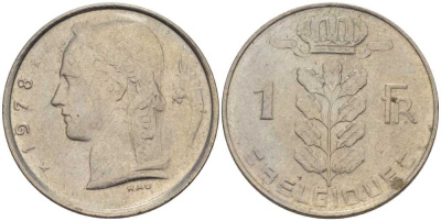 БЕЛЬГИЯ 1 ФРАНК 1978 BELGIQUE, БОДУЭН I (1951-1993) KM 142.1 медно-никель 202-1115