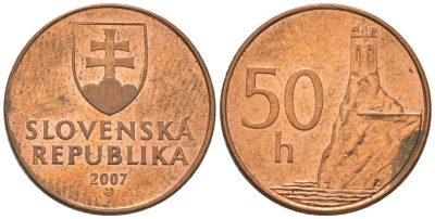 Словакия 50 геллеров 2007 MK KM 35 сталь плакировнная медью aUNC 4164-812