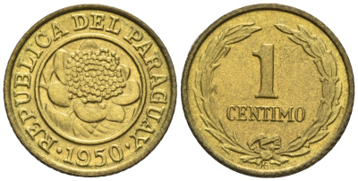 Парагвай 1 сентимо 1950  KM 20 алюминиевая бронза  aUNC  220-968