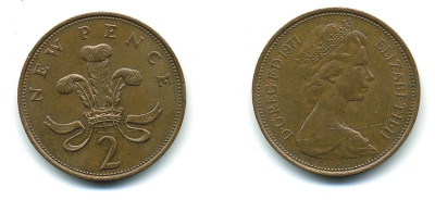 Великобритания 2 пенса 1971 Елизавета II (1952-2022) КМ 916, Spink 4235 (C1) бронза 4110-634