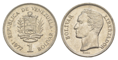 Венесуэла 1 боливар 1977 Симон Боливар Y 52 никель 4584-1053
