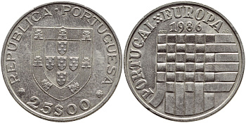 ПОРТУГАЛИЯ 25 ЭСКУДО 1986 ПРИСОЕДИНЕНИЕ К ОБЩЕЕВРОПЕЙСКОМУ РЫНКУ KM 635 медно-никель 4394-812