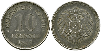 Германия 10 пфеннигов 1917 E KM 20 железо 4167-133