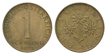 Австрия 1 шиллинг 1973 KM 2886 алюминиевая бронза 4671-633