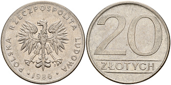 Польша 20 злотых 1986 MW KM 153.1 медно-никель    4601-1121