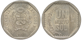 Перу 1 новый соль 2007 KM 308.4 медно-никель UNC 4605-231