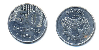 БРАЗИЛИЯ 50 КРУЙЗЕЙРО 1983 KM 594.1 сталь aUNC 51-4742