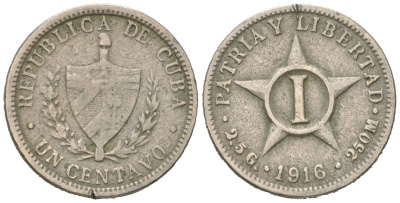Куба 1 сентаво 1916 KM 9.1 медно-никель 4615-862