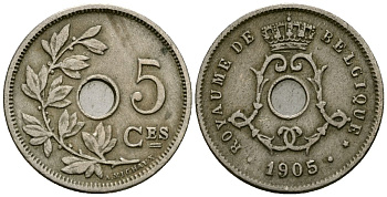 Бельгия 5 сантимов 1905 Belgique KM 54 медно-никель 4173-369