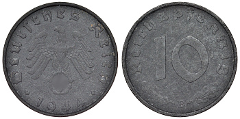 Германия 10 рейхспфеннигов 1944 B KM 101, J. 371 цинк 4121-1047
