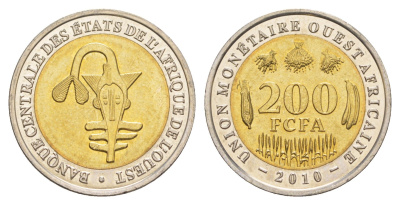 Западная Африка (BCEAO) 200 франков 2010 Центральный банк государств Западной Африки KM 14 биметалл UNC 4642-344