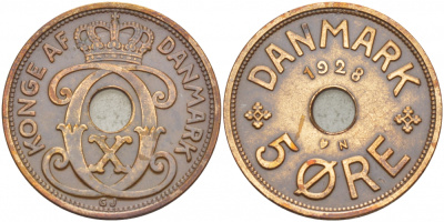 ДАНИЯ 5 ЭРЕ 1928 N ; GJ, КРИСТИАН X (1912-1947) KM 828.2 бронза 4545-313