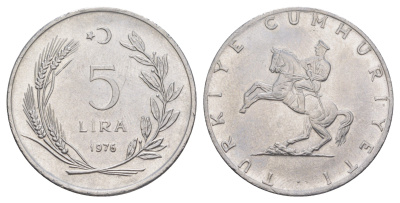 Турция 5 лир 1976 Кемаль Ататюрк KM 905 нержавеющая сталь 4364-4244